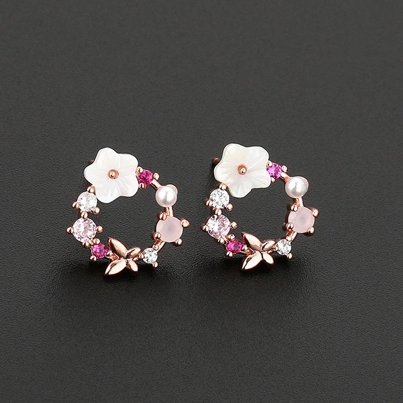 Elegant Pearl Shell Flower Stud Earrings For Women Sweet Temperament Spring Summer Jewelry