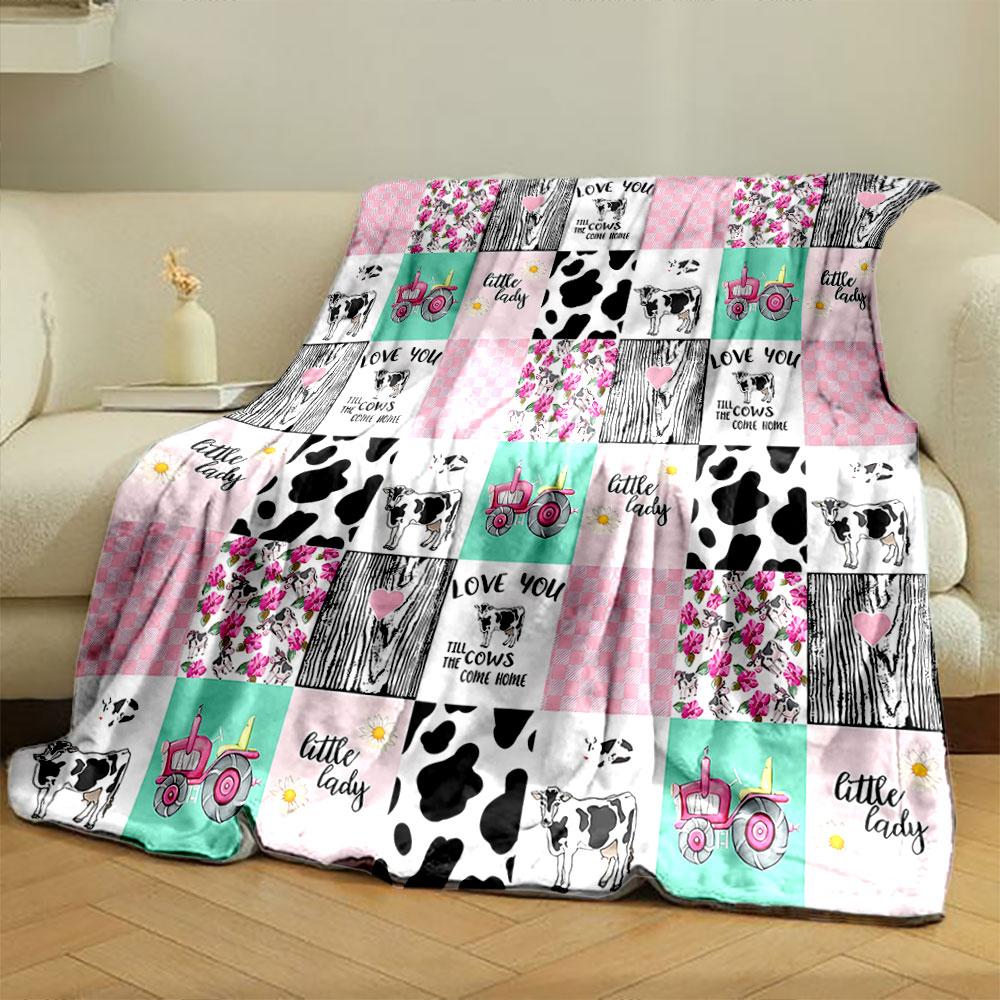 Cow Print Pink Farm Blanket Bedroom Blanket for Livingroom Couch Lunch Break Soft Throw for Friend's Festival Gift