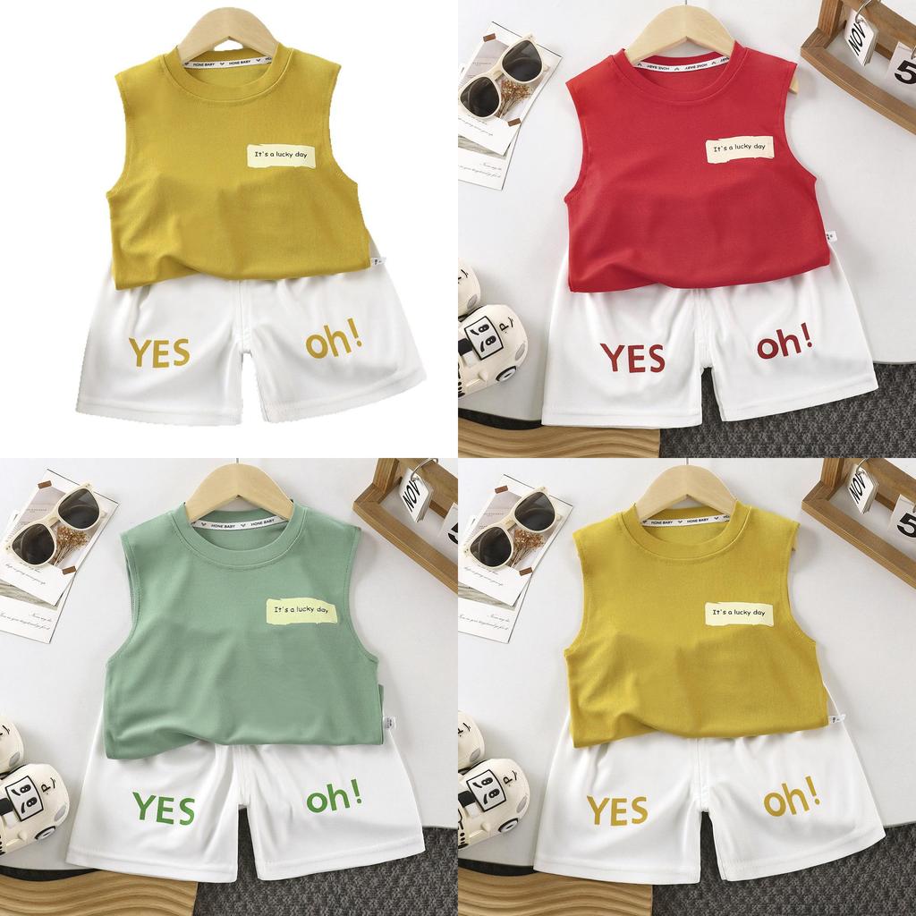 Summer Kids Cotton Vest Set With Letter Pattern For Toddler Boys Summer Wear