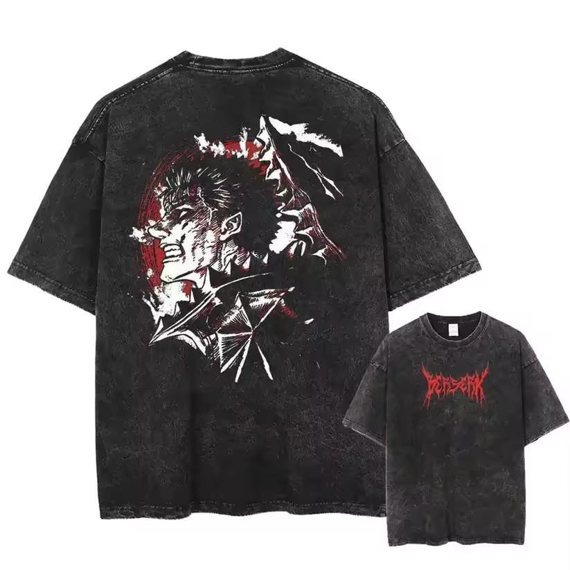 Anime Berserk Guts Acid Vintage Vintage Wash New Arrival Men S Clothes T-Shirt Homme Graphics T M