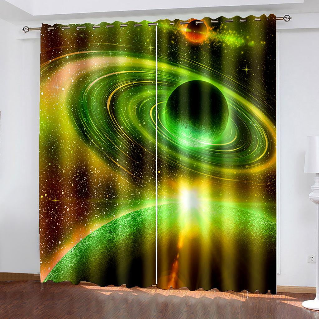 2Panels Space Galaxy Color Starry Sky Print Curtains Kids Room Bedroom Living Room Blinds Windows Curtains Grommet Top Cortinas
