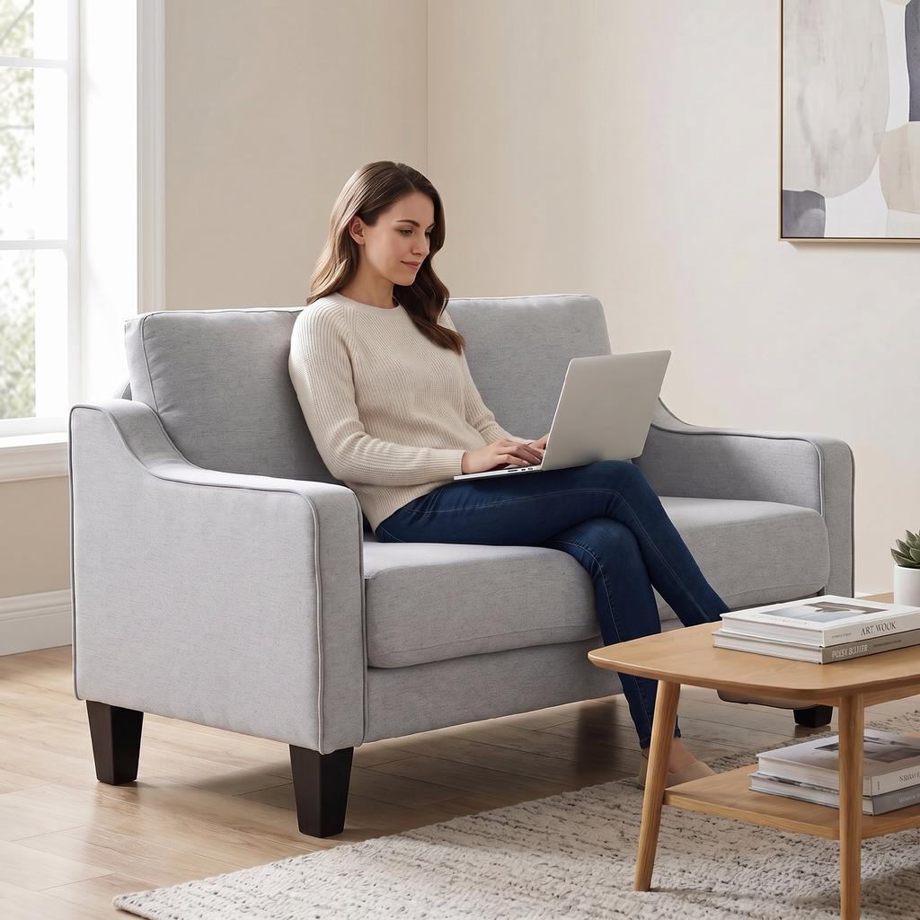 2-Seater Sofa Modern and Space-Saving In Linen-Effect Fabric, 136x77x86 Cm, Light Grey