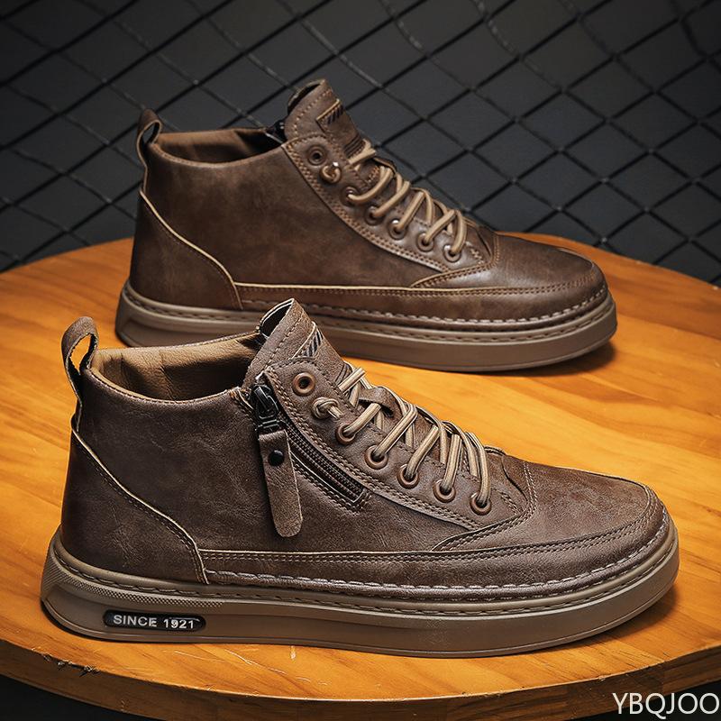 Autumn New Fashionable Versatile Men's Shoes High Top Boots Thick Sole Height Increasing Wear-resistant Casual Trend Men's Shoes