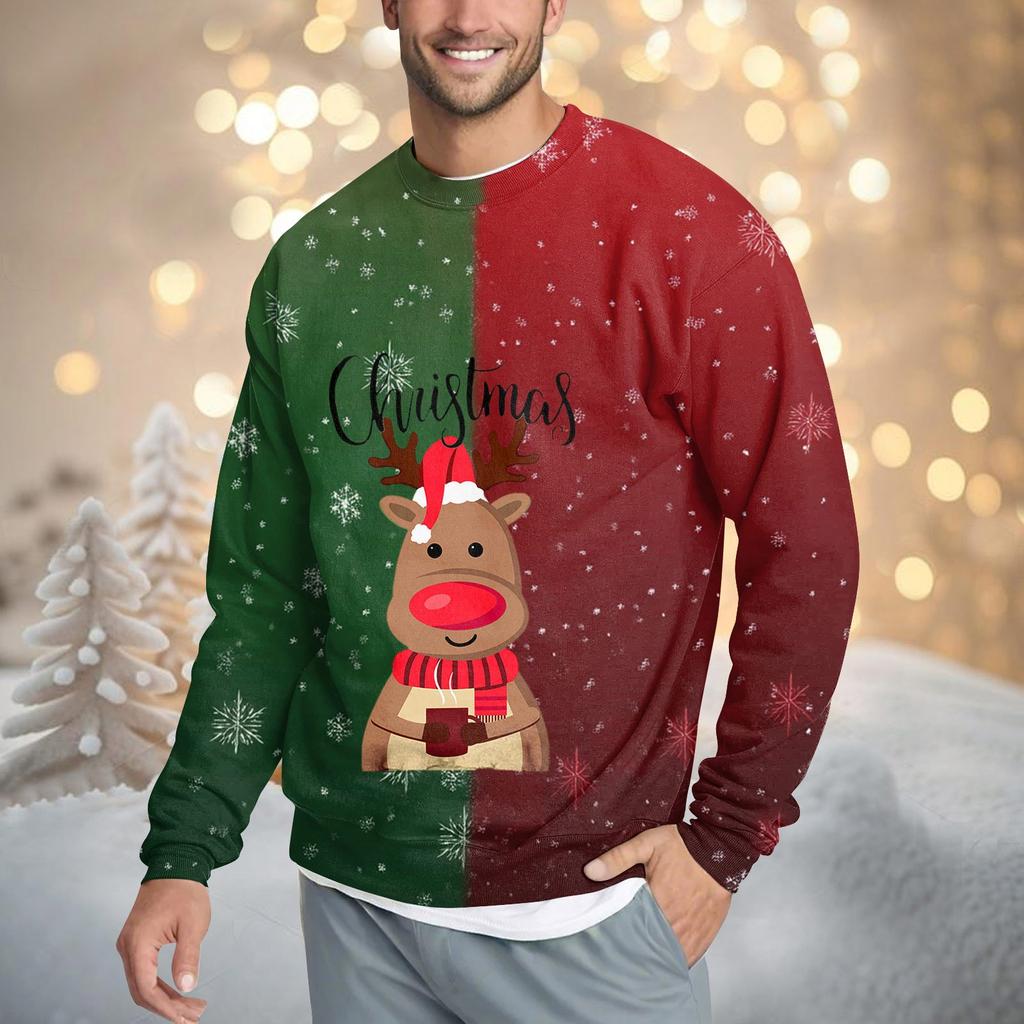 Men's Casual Fashion Comfortable Christmas Printed Round Neck Pullover Sweatshirt Sweatshirt