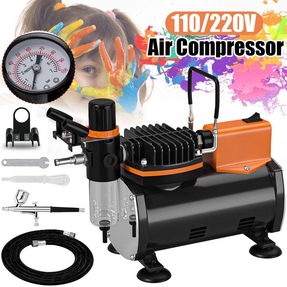 Professional Single Cylinder Piston Air Compressor Kit Oil-less Electric Spray Gun Paint Spray Set Nail Tattoo Cake Art Sprayer 9.45x5.5x8.3 In