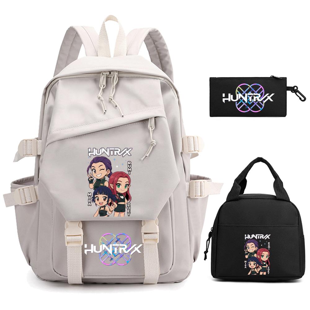 3 Stück/Set Cartoon Kpop Dämonenjäger Bedruckter Rucksack für Teenager Junge Mädchen Kinder Große Kapazität Schultasche Studenten-Buchtasche Damen Reisetasche Mochila