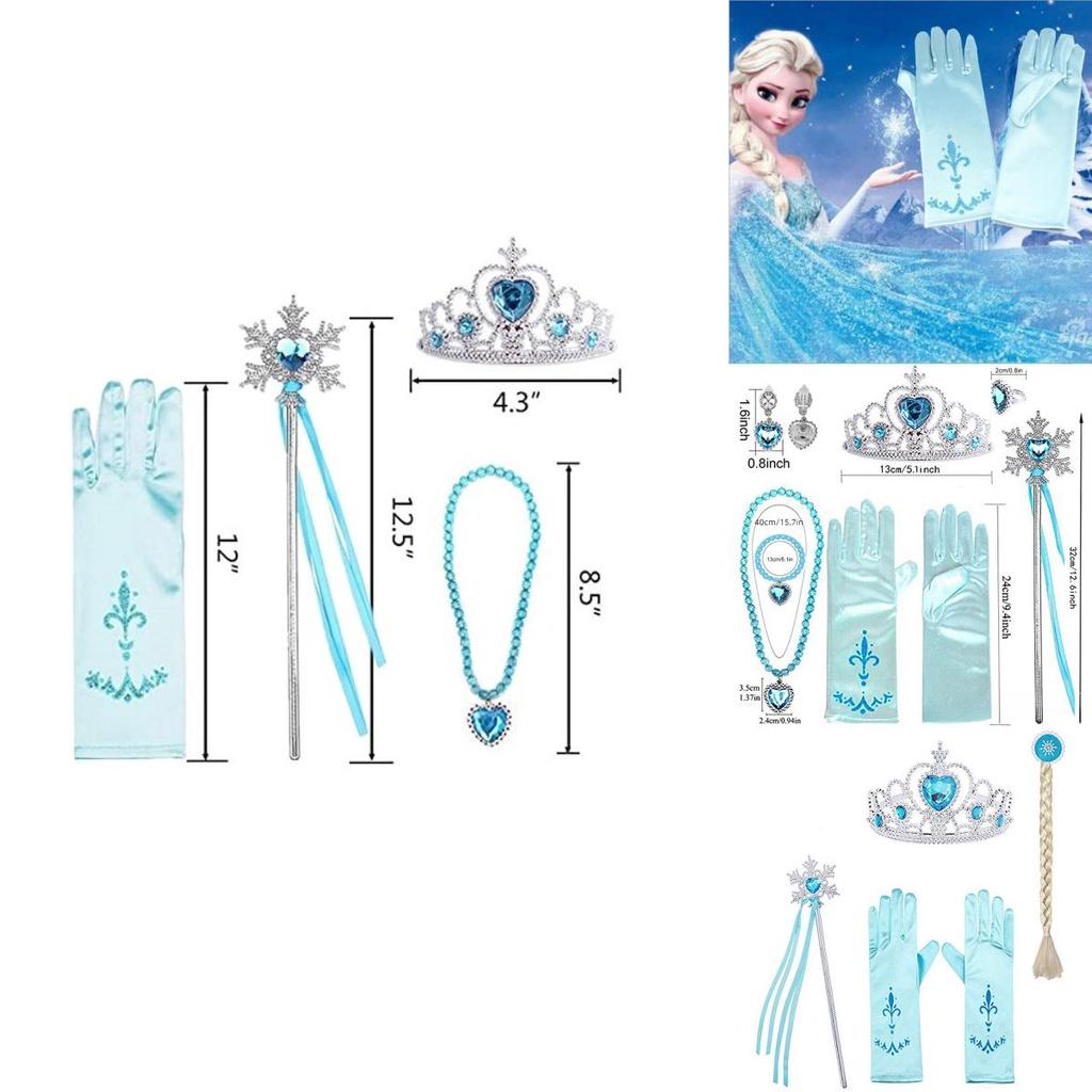 Dětská Frozen Elsa Princezna Plastová Korunka Kouzelná Hůlka Náhrdelník Náušnice Mašlička Rukavice Sada