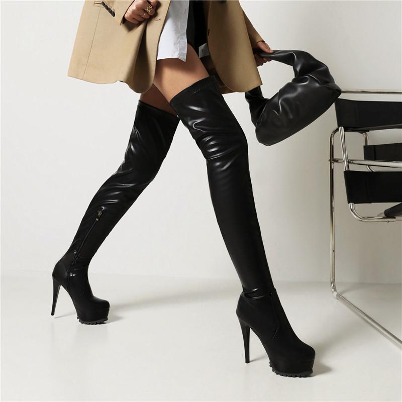 Women's high-heeled boots sexy European and American style fine-heeled waterproof table solid color large-size knee boots
