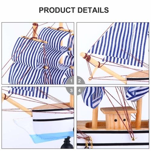 NUOLUX Sailboat Ship Model, Complete Wooden Ship Model Figurine, Handmade DIY Decor, Desktop, Office, Birthday, Sky Blue