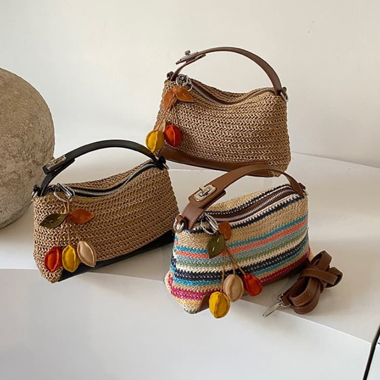 Striped Straw Baguette Small Bag Portable Messenger Women's Bag