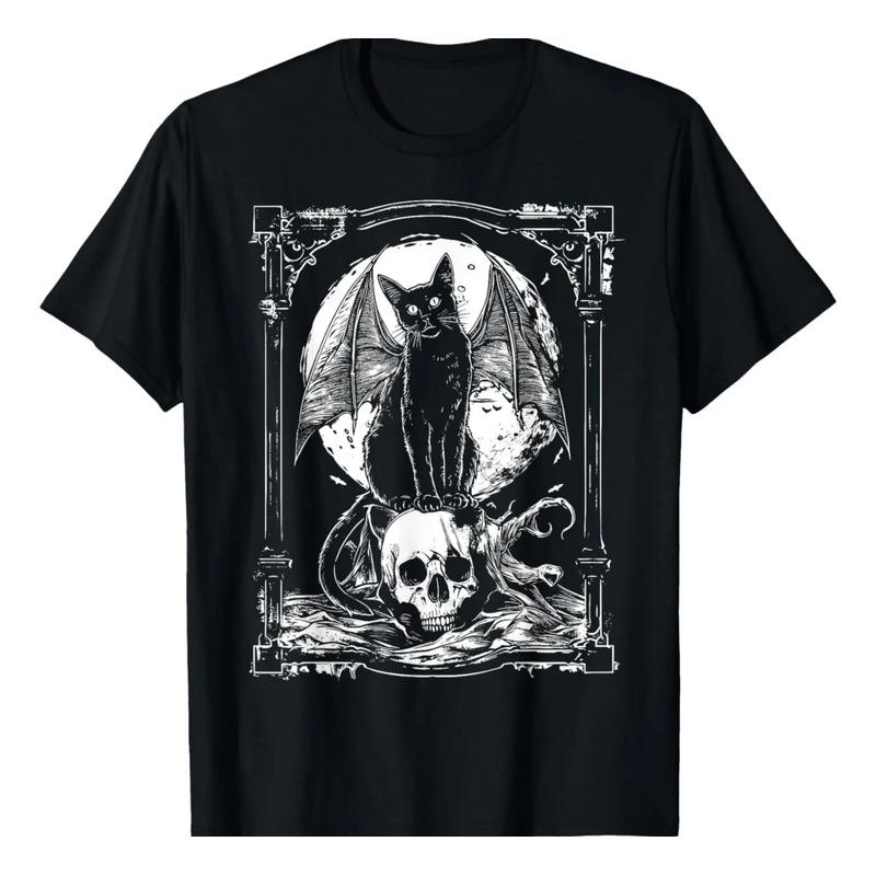 Camiseta De Bat Cat Skull Occult Unholy Punk Goth Grunge Bla S разноцветный