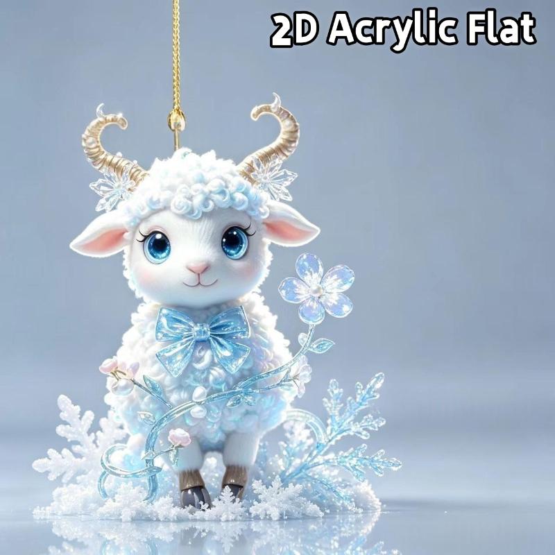 2D Flat Goat Car Rearview Mirror Hanging Ornament Acrylic Pendant Christmas Tree Decoration Bag Charms