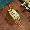 Guochao Court-Style Cloisonné Enamel & Imitation Hetian Jade Ruyi Tassel Necklace
