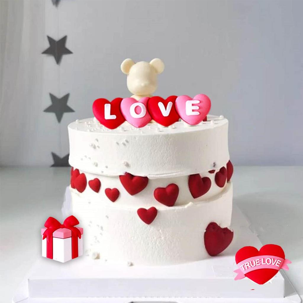 6 Pcs Valentine's Day Fondant Molds Wedding Fondant Cake Molds Bear Heart Love Lips Gift Shape Candy Silicone Molds Chocolate Mould for Cake Topper