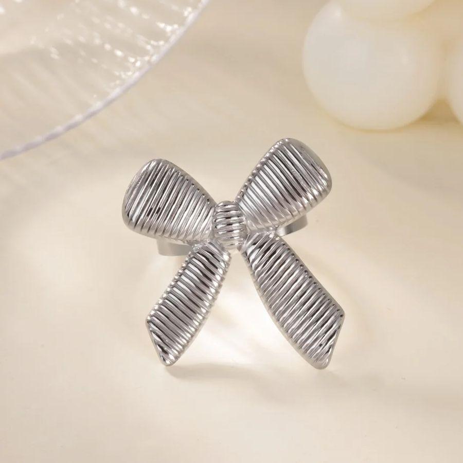 Ribbon Bow Stainless Steel Rings for Women Mama 18K Gold-plated Anti Fading Open Ring Wedding Jewelry Vacation Accessories Gifts