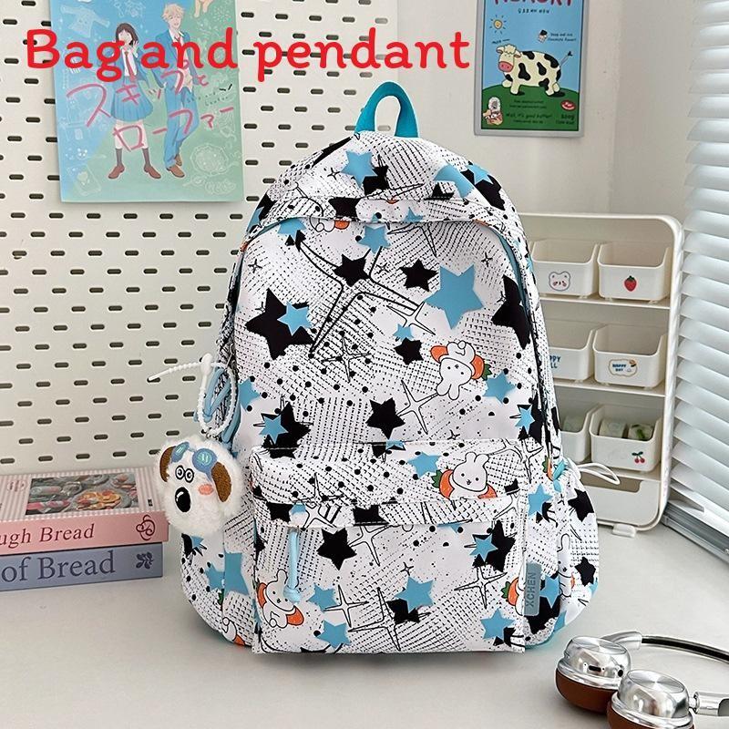 Star Cute Rabbit Carrot Pattern Student Casual Backpack With Pendant Plush