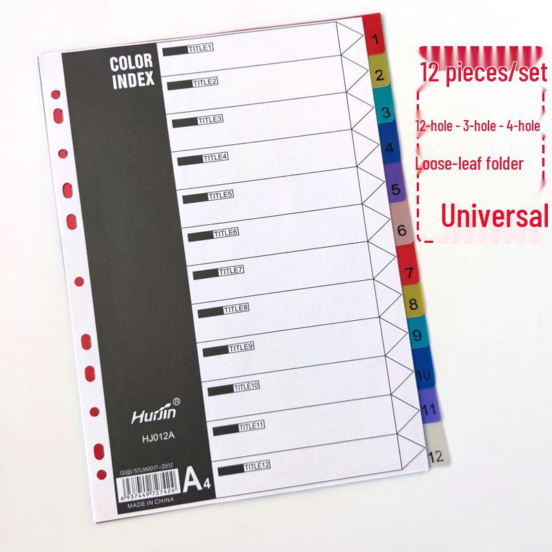 Colored A4 Loose-leaf Index Dividers with 11 Holes - Numbered and Lettered Tabs