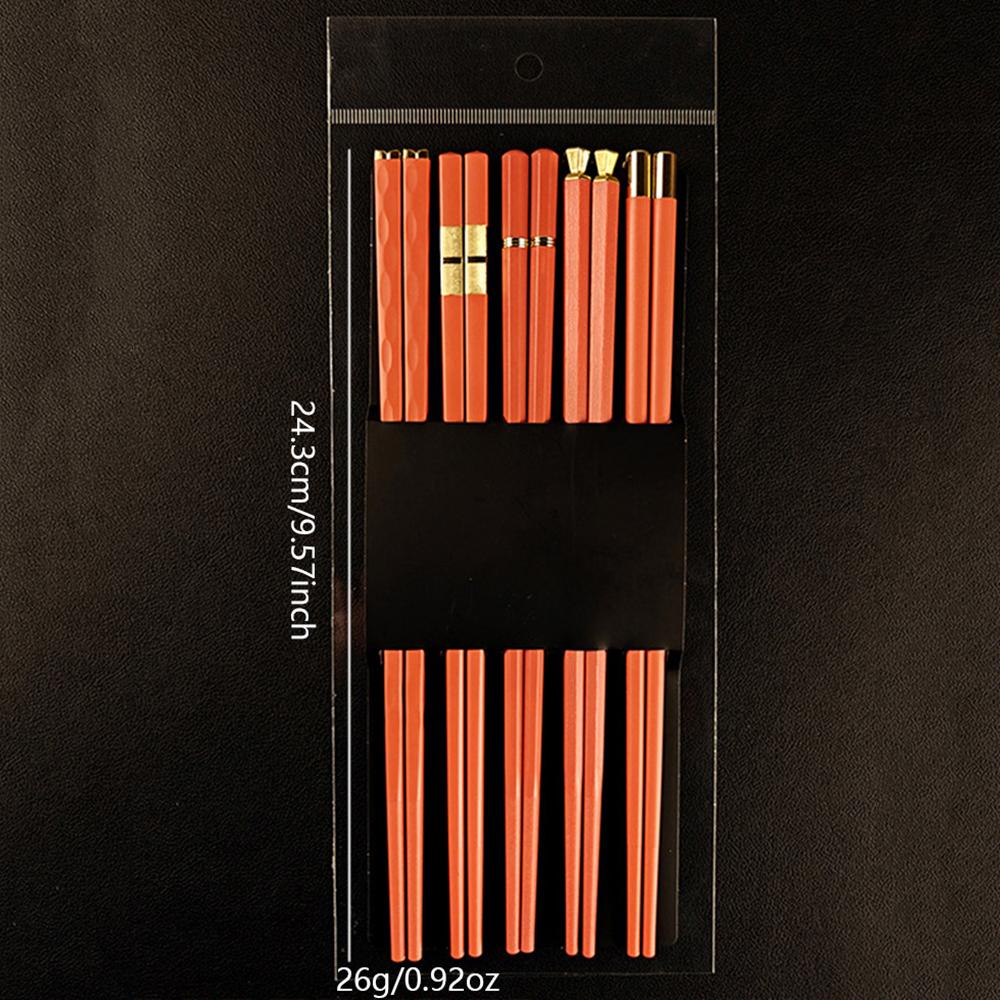 Orange 5 Pairs Chinese Chopsticks Sushi Sticks Korean Chopsticks Reusable Alloy Chop Sticks Kitchen Tableware Tool Accessories