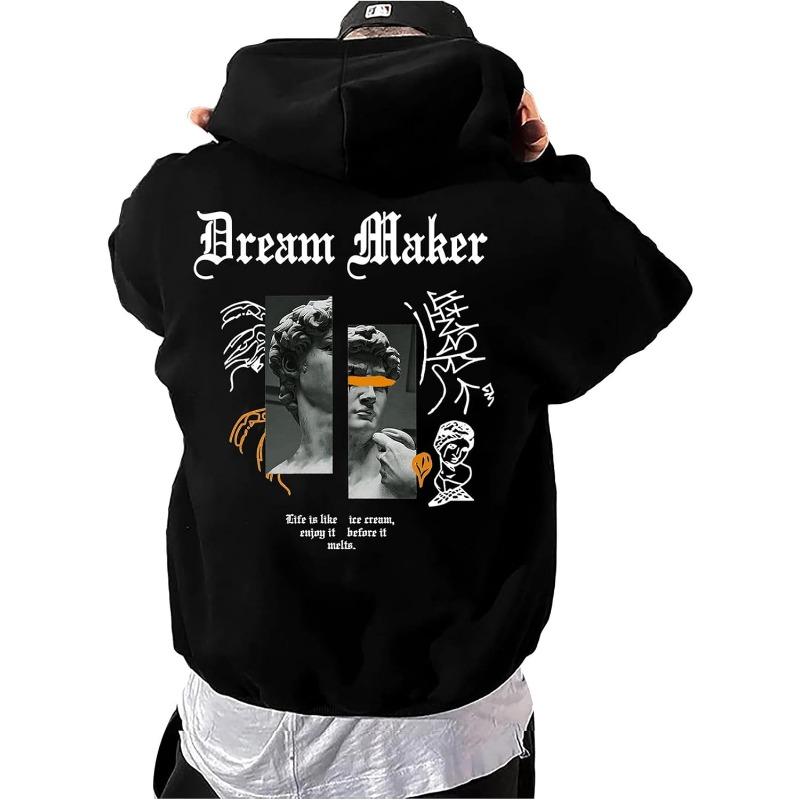 Men's Oversized Graphic Hooded Sweatshirt Letter Figure Print Hoodie Pullover Top