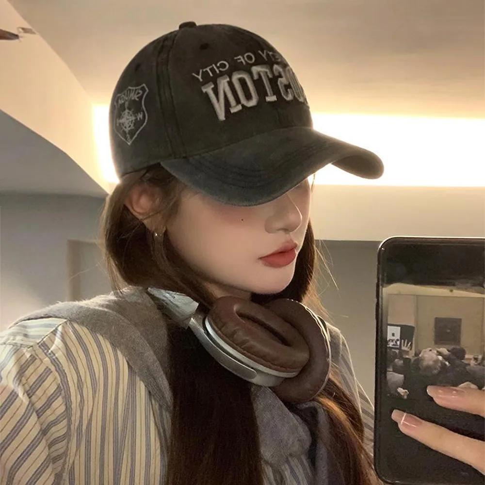 Korean Style Retro Baseball Cap Letter Embroidered Soft Top Versatile Casual Sun Protection Peaked Cap