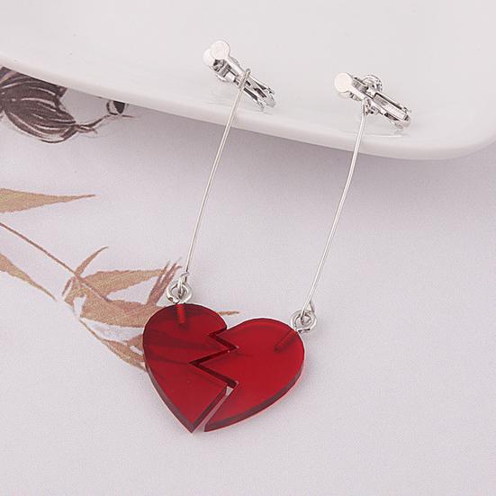 1 Pair Dangle Earrings Long Combinable Heart Shape Personality Decorative Anime Cosplay Props Lovers Gift Bizarre Adventure Clip Earrings