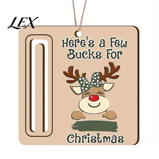 Personalized Cash Gift Tags Rustic Santa Reindeer Money Holder Ornament, Wooden Card Reusable Holiday Clip with Slot, Christmas Tree Hanging