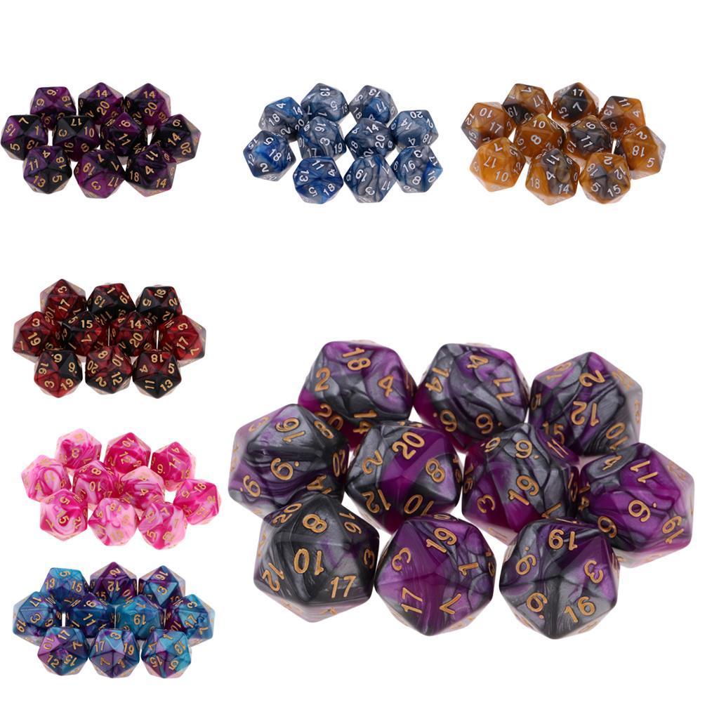10pcs/Set D20 Colored Acrylic Polyhedral Dice 20-sided Dice Game Set Two-COLORS DND Dice Set for D&D TRPG Board Game Dice