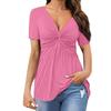 T-shirt Top Estivo da Donna con Scollo a V, Pieghe Colorate, Nodo, Manica Corta, Leggero, Stile Street, Ampio, Colorato