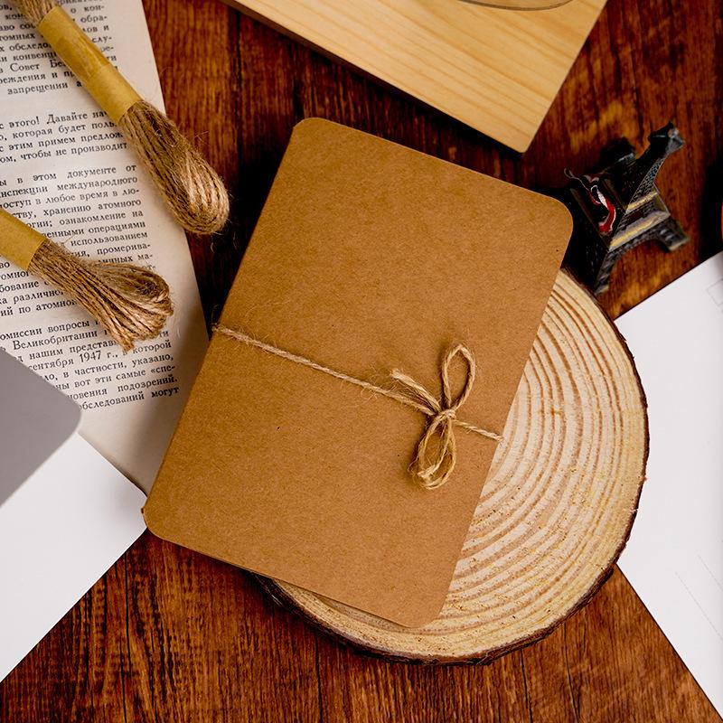 10Pcs Folding Kraft Paper Blank Cards with Rope Gift Blessing Card for Christmas Wedding Birthday Invitation Card Decoration