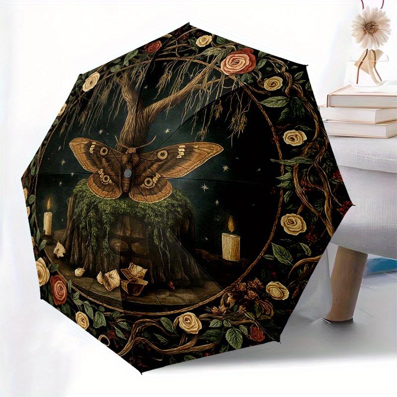 Enchanted Garden Wall Decor: Mystical Tree of Life TapestryUmbrella, Portable 3-Fold Compact Umbrella for Men & Women Gift
