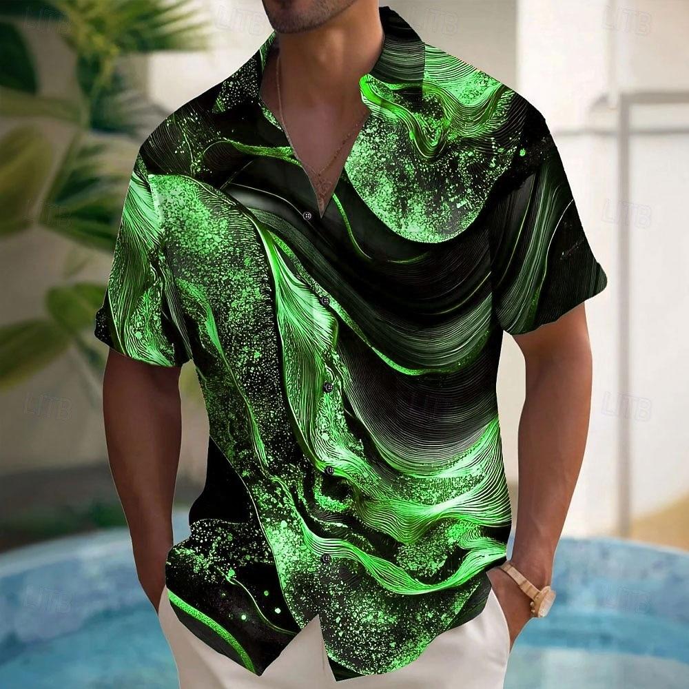 Herren Luxus Abstrakt Marmor Hemd Button-Up Hemd Kurzarm Mode Lässig Urlaub Feiertag Streetwear
