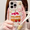 Leather Cartoon Embroidery Cake for IPhone16/15 Mobile Phone Case for Apple 14/13 Promax Lanyard 12