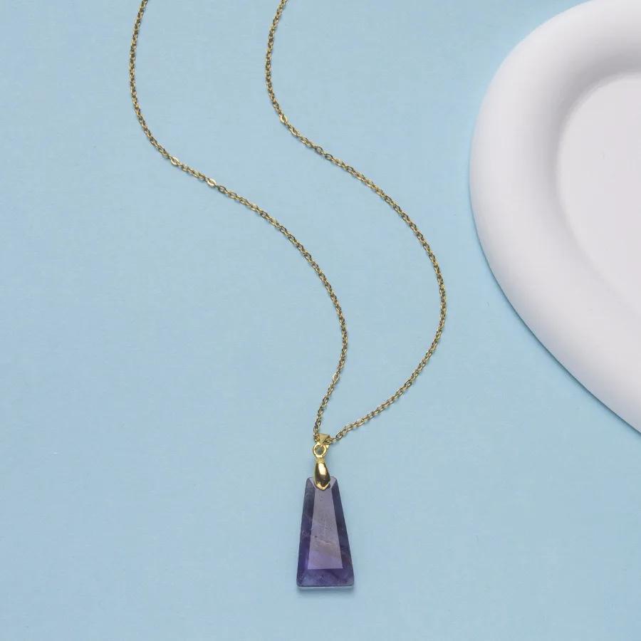 Natural Stone Pendant Jewelry Making DIY Necklace Earrings Accessories Gift Trapezoid Shape Safe Luck Tag Natural Stone Necklace