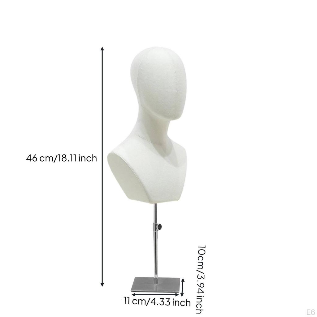 Mannequin Head with Shoulders textileCovered Freestanding Hairpiece Stand for
