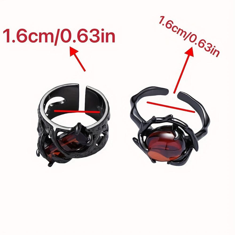 European and American Style Dark Pomegranate Red Ring for Couples, Stackable Index Finger Ring, Retro Black Thorn Open Ring