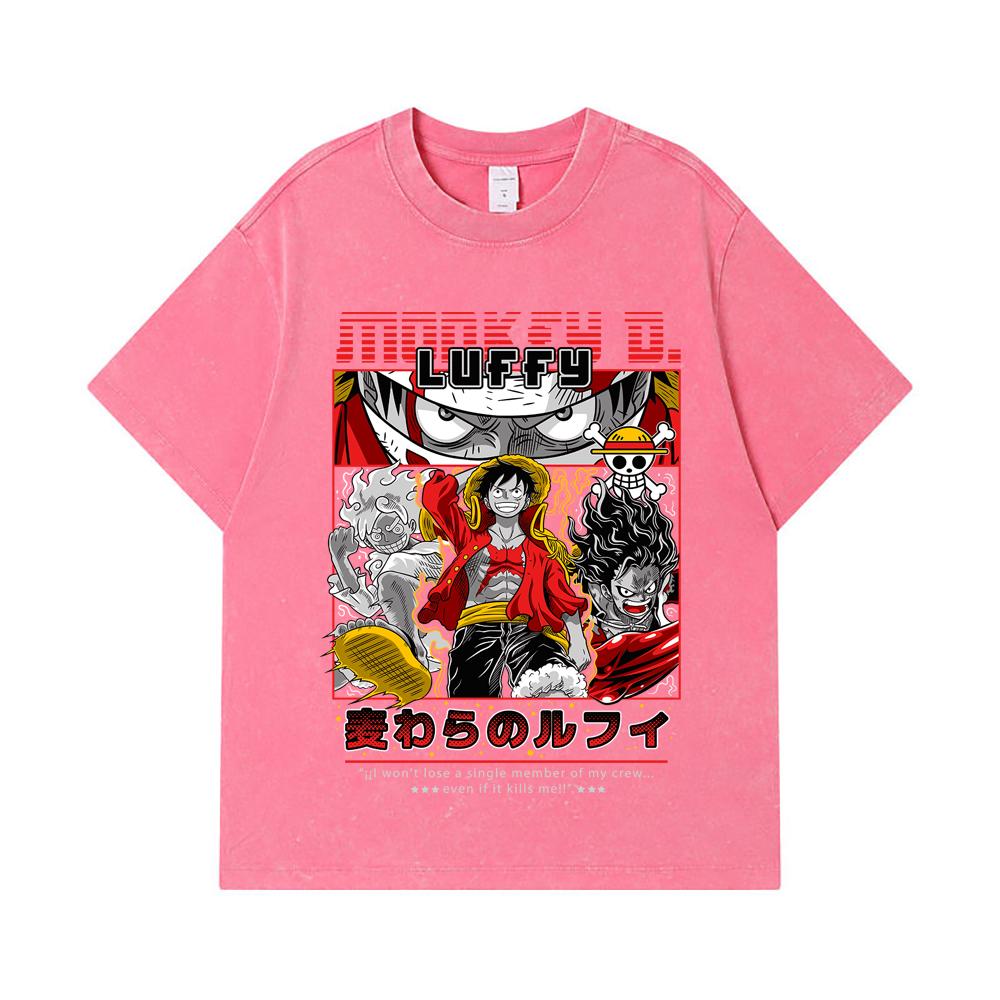 275 GSM Washed T-shirts 100% Cotton One Piece V16 Luffy Print Unisex Heavy Cotton T Shirt
