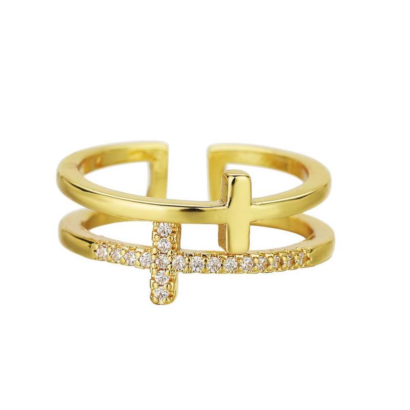 Ethnic Style Adjustable Hip Hop Women's Cross Ring with Cubic Zirconia