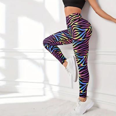 Damskie zakrzywione linie Drukuje Elastyczne legginsy do jogi Fitness Bieganie Siłownia Sportowe spodnie sportowe