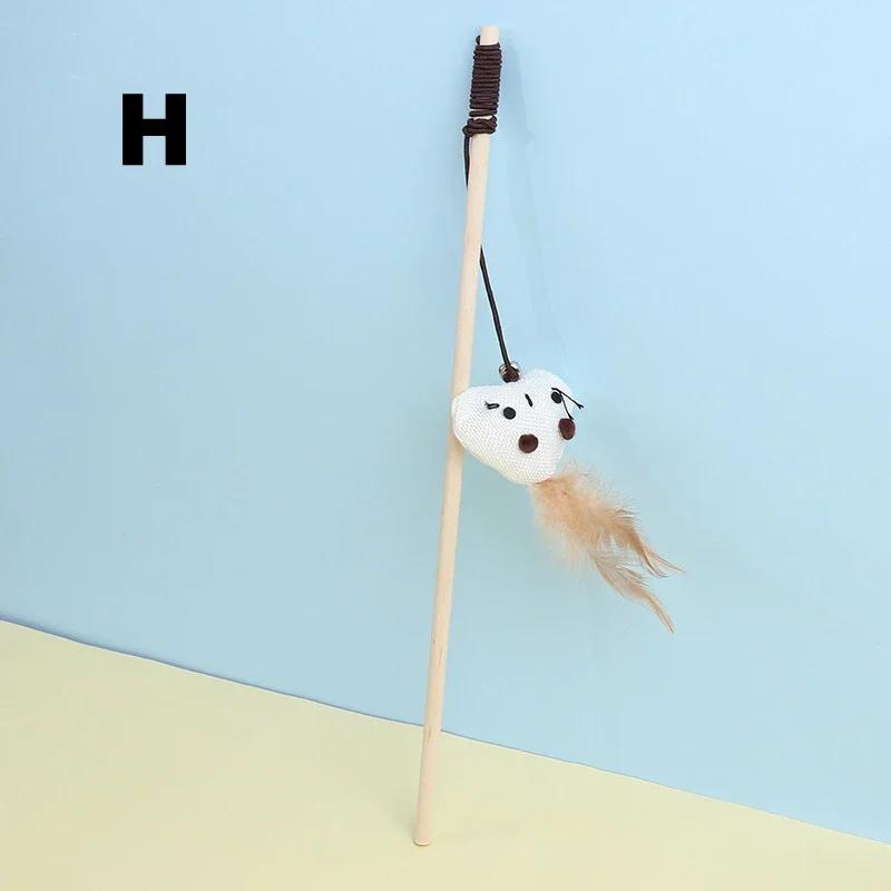 

New Mouse Wooden Teasing Cat Rod Cat Toy Pet Supplies Feather Bell Wooden Rod Teasing Cat Stick Fuuny Pet Toys Supplies