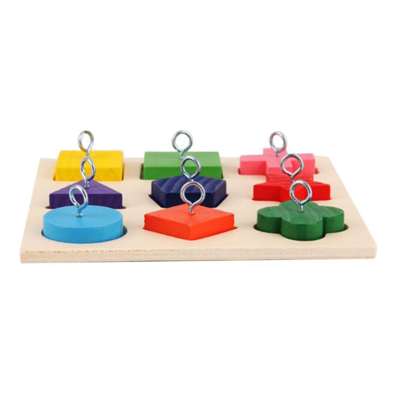 Parrot Iq Training Toys 9 Grid Colorful Wooden Block Safe Tasteless Pet Educational Toys Bird