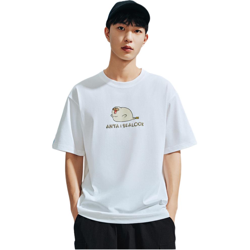 Anta X Seal Look Collaboration Life Series Simple Versatile Loose Letter Animal Print Round Neck Breathable Short Sleeve T-Shirt 172528130-1