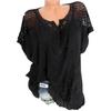 Women Fashion Loose Batwing V Neck Lace Embroidery Short Sleeve Tops Blouse