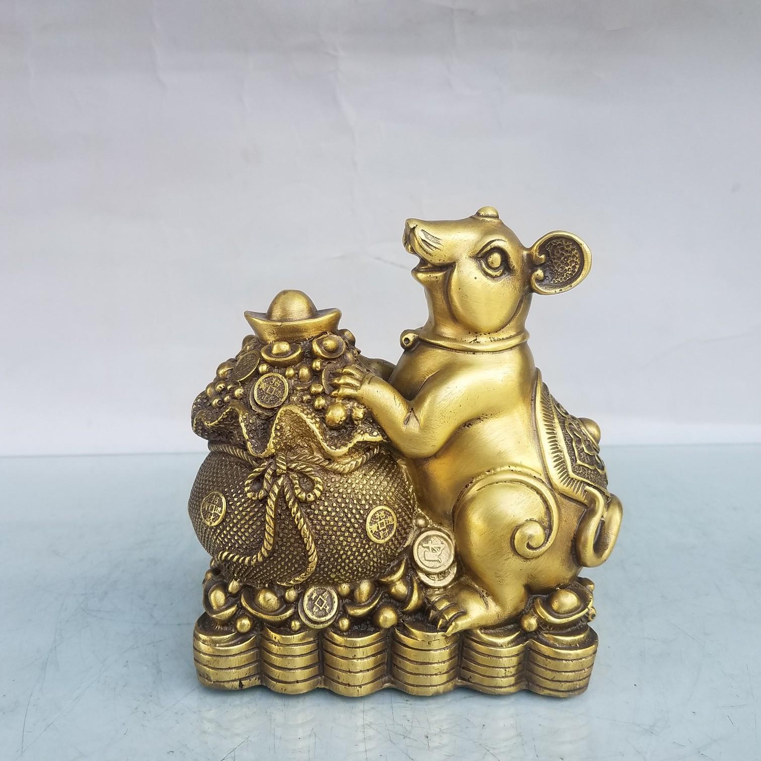 Brass Mouse Ornament Zodiac Treasure Bowl Ingot Copper Living Room Office Decoration Year of the Rat Lucky Charm латунный