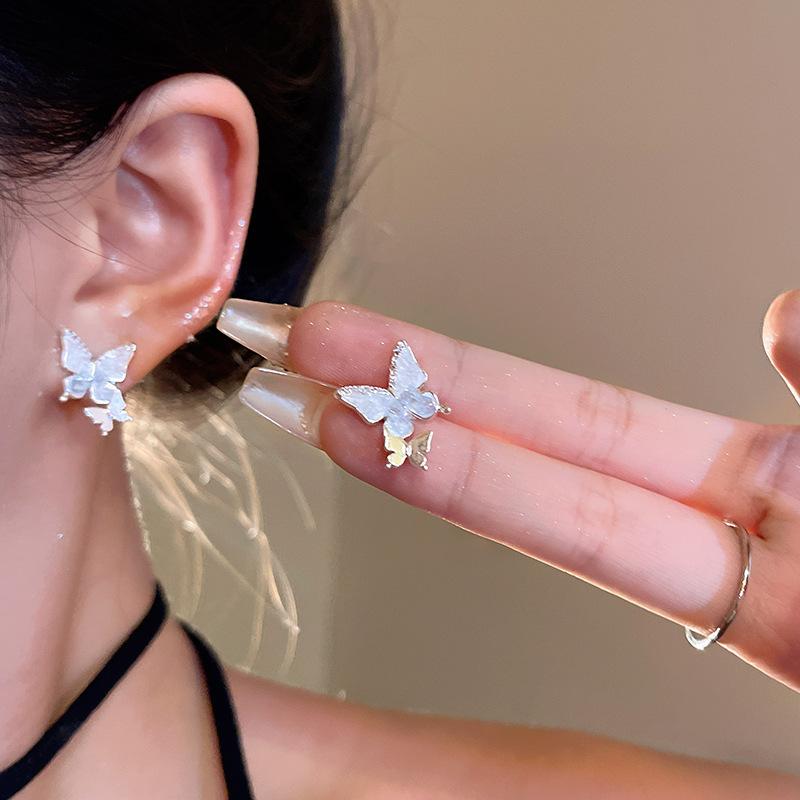 Delicate micro zircon butterfly earrings women's light luxury stud earrings Internet celebrity earrings