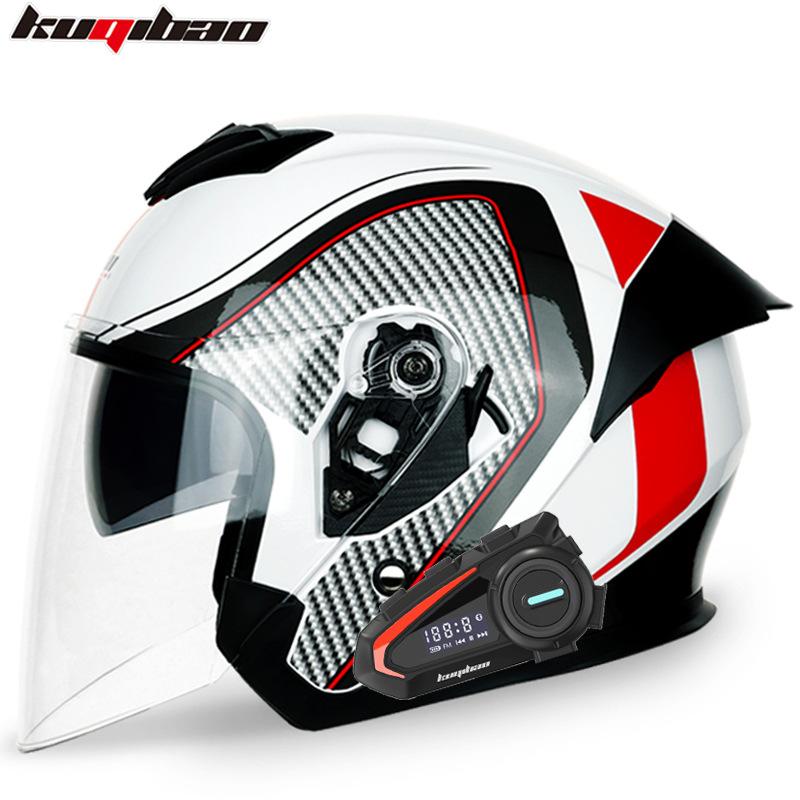 Kuqibao Dual Lens Motorcycle Bluetooth Helmet Motorcycle Helmet Half Helmet Long Range Four Seasons Universal Half Cap