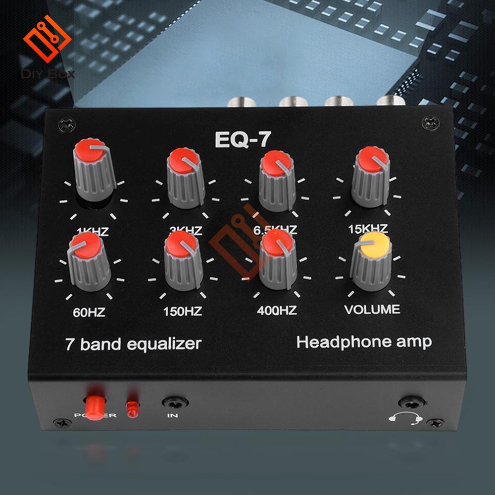 EQ-7 Audio Signal Preamplifier 7 Band Equalizer Adjust High School Bass Sound Phone Computer Headphone Amplifier DC US Plug