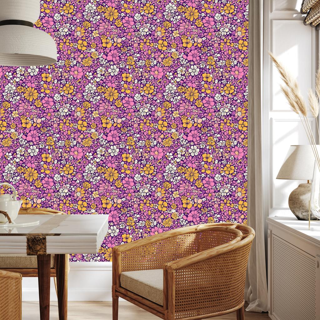 Purple and violet flowers wallpaper for living room and bedroom 50x1000
