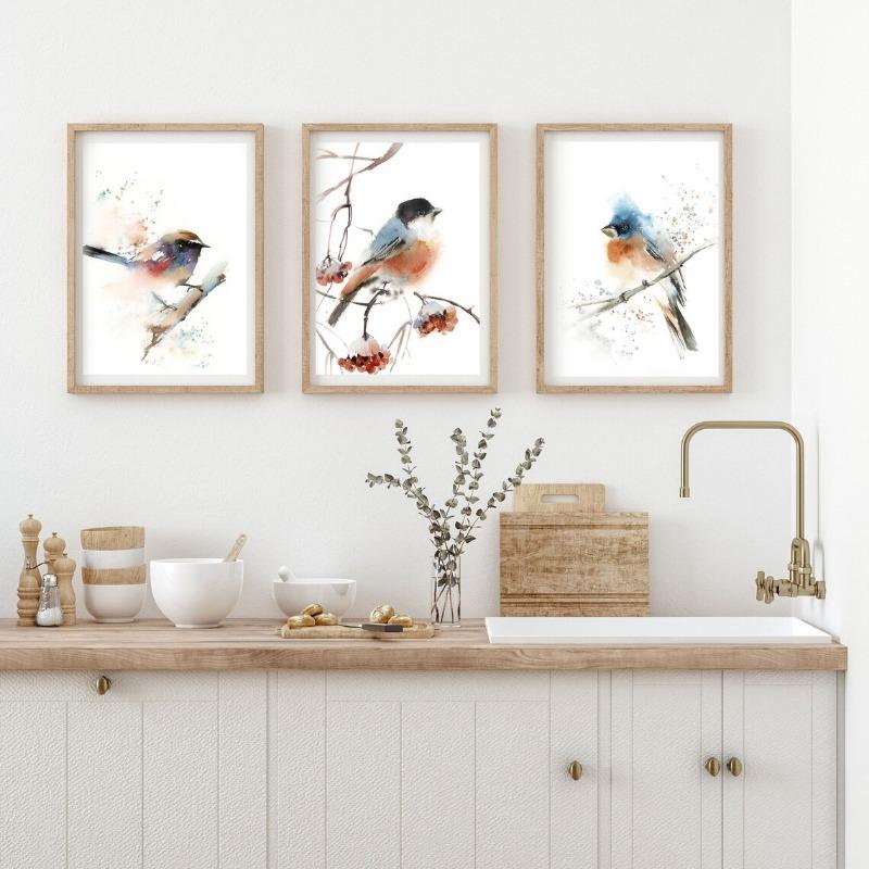 Bird Watercolor Artwork Posters and Prints Canvas Painting Birds Animal Wall Art Pictures for Farmhouse Room Home Decoration