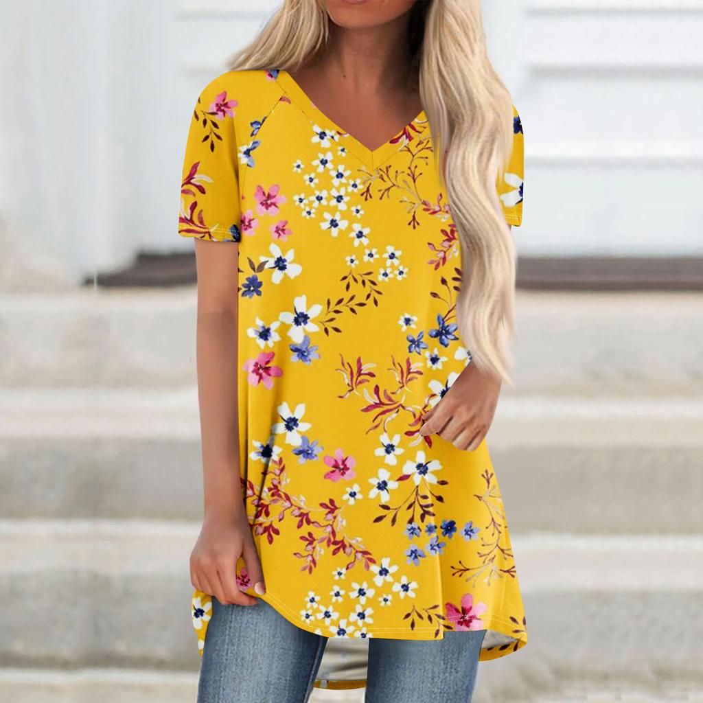 Ladies Short Sleeve Pleated Loose Tops Plus Size Casual Tops V Neck Short Sleeves Casual Summer T Shirts Ladies Tops T Shirts Shirts