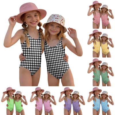 Mädchen Einteiler Badeanzug Kariertes Muster Sommer Strandmode Kinder Badebekleidung Leichte Bequeme Passform